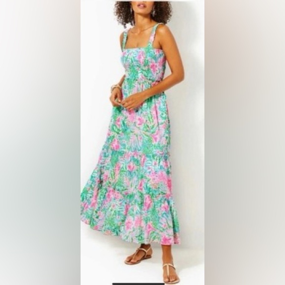 NWT Lilly Pulitzer Pink, Mint & Blue Floral Maxi Dress Size Small
